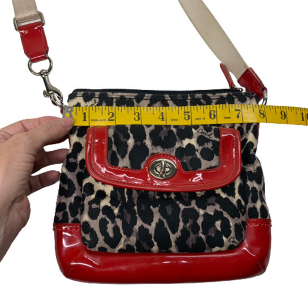 COACH Ocelot & Red Patent Leather Swingpack Crossbody Mini Purse - Picture 11 of 13
